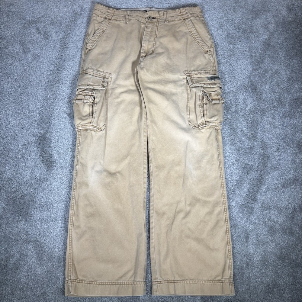 Unionbay Cargo Pants Mens 34x33 Beige Cotton Straight Leg Baggy Distressed Y2K